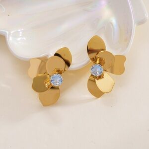 Gold Flower Crystal Stud Earrings by